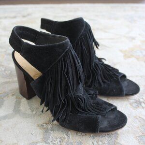 Sam Edelman black suede slingback heel with fringe detail size 9 1/2